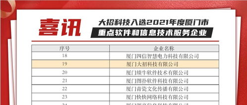 大招科技實(shí)力獲認(rèn)可，榮膺廈門(mén)市重點(diǎn)軟件和信息技術(shù)服務(wù)企業(yè)